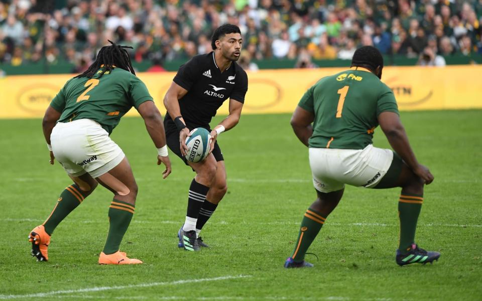 Richie Mounga of NZ during The Rugby Championship match between South Africa and New Zealand at Emirates Airline Park on August 13, 2022 in Johannesburg, South Africa - Getty Images Europe 