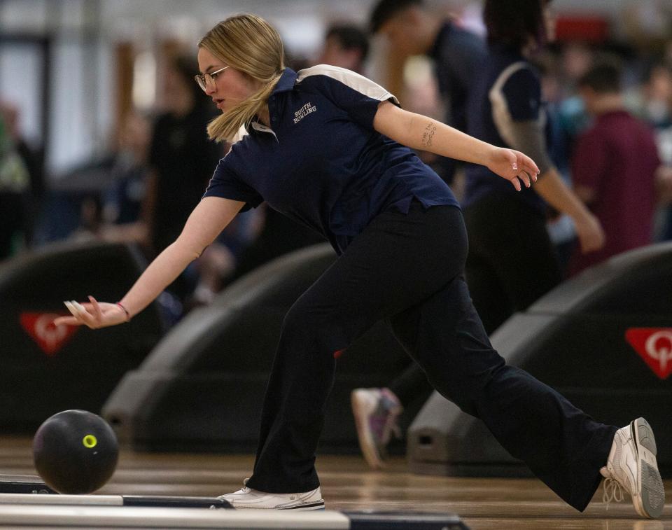 Caitlyn Milczarski of Middletown South. Shore Conference Tournament bowling at Ocean Lanes.   
Lakewood, NJ
Tuesday, February 6, 2024