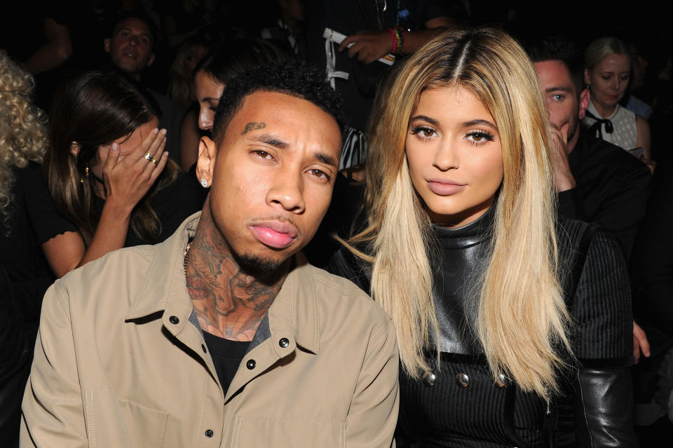 NEW YORK, NY - SEPTEMBER 12:  Tyga (L) and Kylie Jenner attend the Alexander Wang Spring 2016 fashion show during New York Fashion Week at Pier 94 on September 12, 2015 in New York City.  (Photo by Craig Barritt/Getty Images)