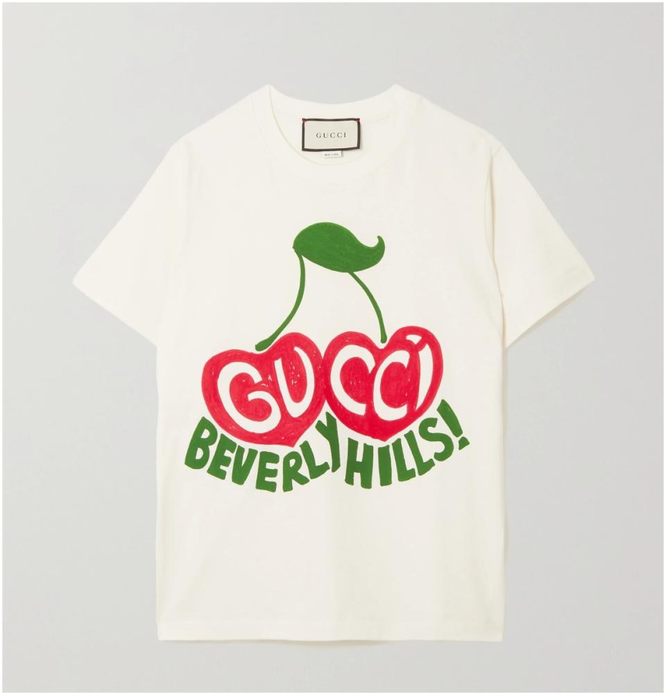 GUCCI Appliquéd distressed printed cotton-jersey T-shirt