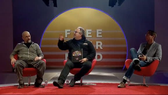 Magic Leap's CEO Rony Abovitz, John Gaeta, Magic Leap's head of creative strategy, and Neal Stephenson, Magic Leap's chief futurist on stage at L.E.A.P. on October 10, 2018.