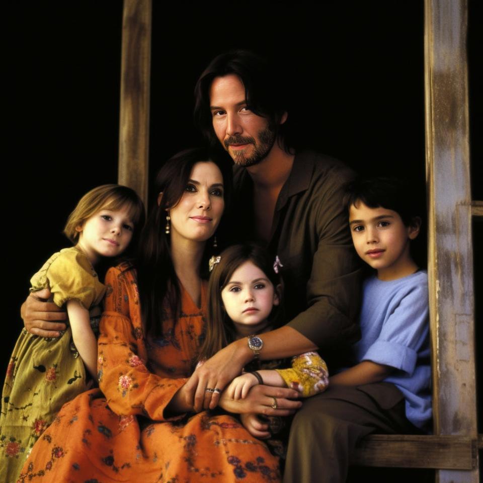 An AI-generated image showing what the children of Sandra Bullock and Keanu Reeves might look like.