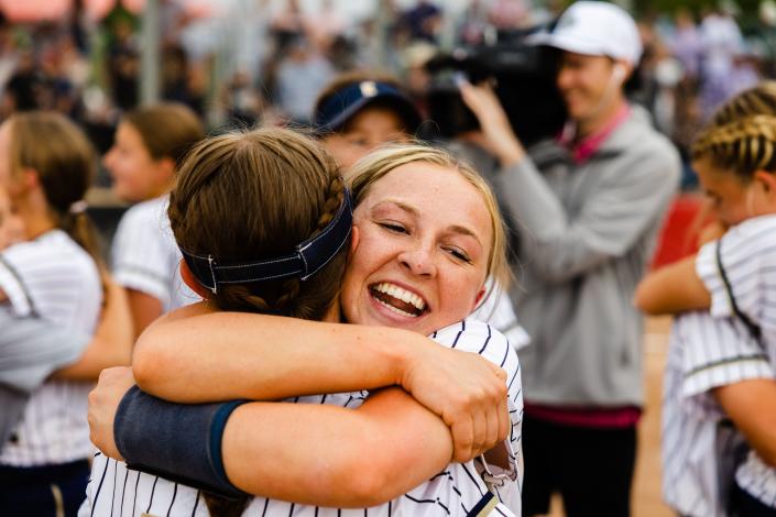 Enterprise celebrates after winning the 2A girls softball finals at Spanish Fork Sports Park in Spanish Fork on May 13, 2023. | Ryan Sun, Deseret News
