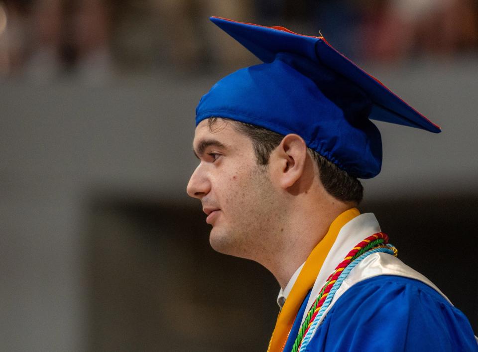 Bartram Trail High School valedictorian Joseph Dolce gives his farewell address to the class of 2022 during their commencement ceremony, held on the University of North Florida campus in Jacksonville on Tuesday, May 31, 2022.