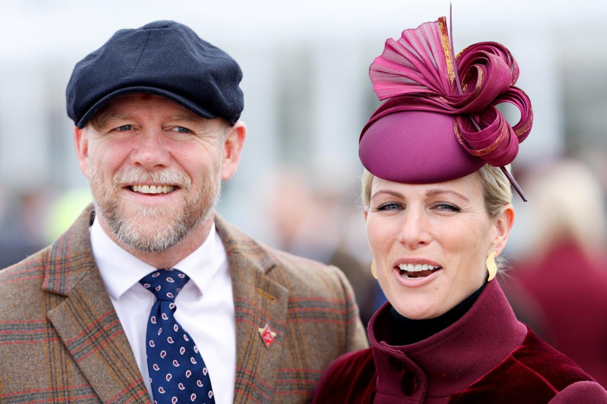 Mike Tindall and Zara Tindall attend day 1 'Champion Day' of the Cheltenham Festival at Cheltenham Racecourse on March 15, 2022 in Cheltenham, England.
