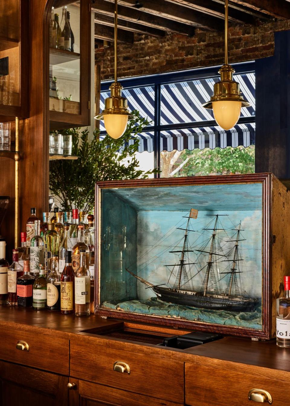 an antique ship model at sailor restaurant in brooklyn