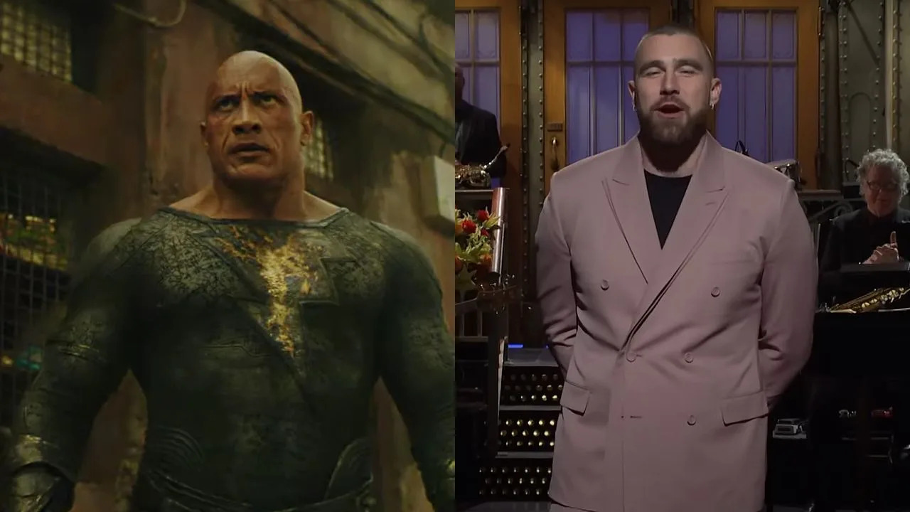  Dwayne Johnson in Black Adam/Travis Kelce on SNL. 