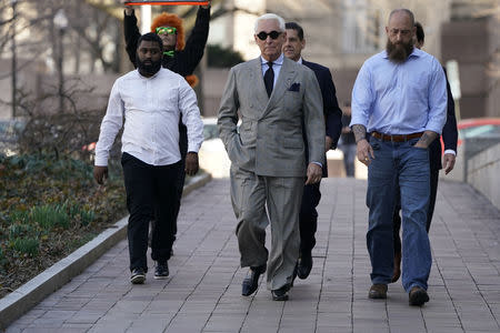 Roger Stone, longtime political ally of U.S. President Donald Trump, arrives for a status hearing in the criminal case against him brought by Special Counsel Robert Mueller at U.S. District Court in Washington, U.S., March 14, 2019. REUTERS/Joshua Roberts