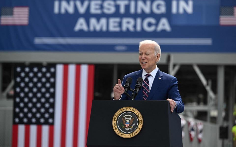 US president Joe Biden at a semiconductor manufacturer, in Durham, North Carolina, this week - JIM WATSON/AFP via Getty Images