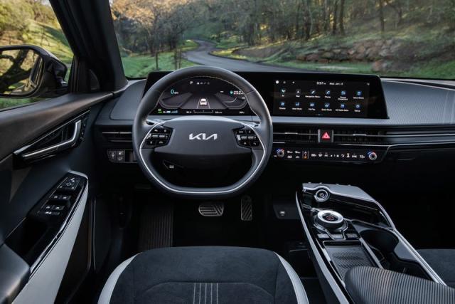 Kia EV6 interior view of dashboard.