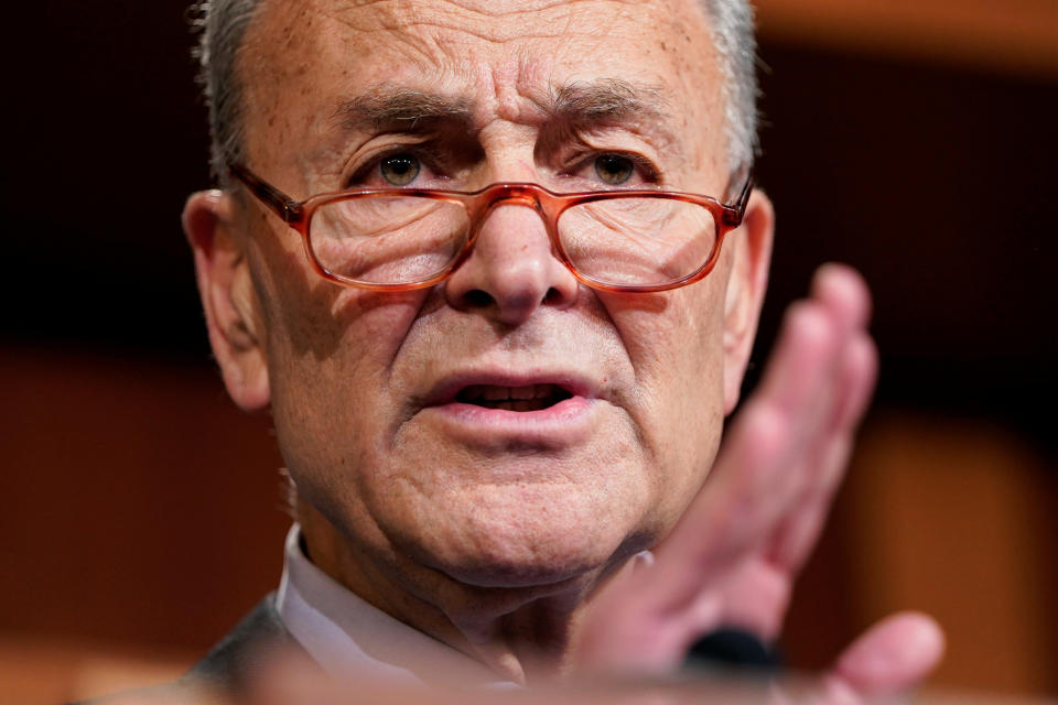 Senate Minority Leader Chuck Schumer (D-NY) speaks during media briefing after the impeachment trial of U.S. President Donald Trump ended for the day in Washington, U.S., January 25, 2020.  (Photo: Joshua Roberts/Reuters)