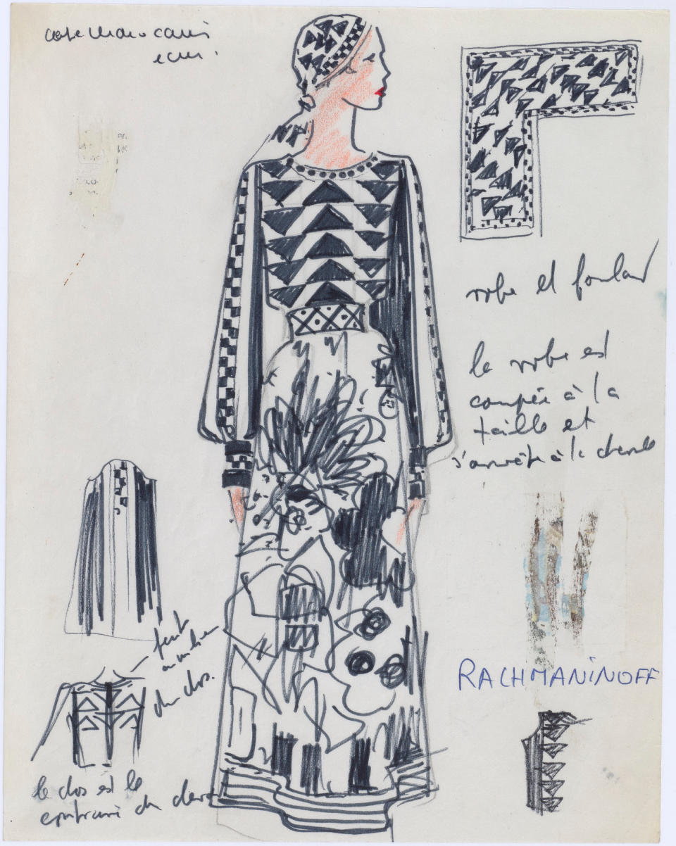 Karl Lagerfeld’s sketch for Chloé’s spring 1973 Rachmaninoff dress