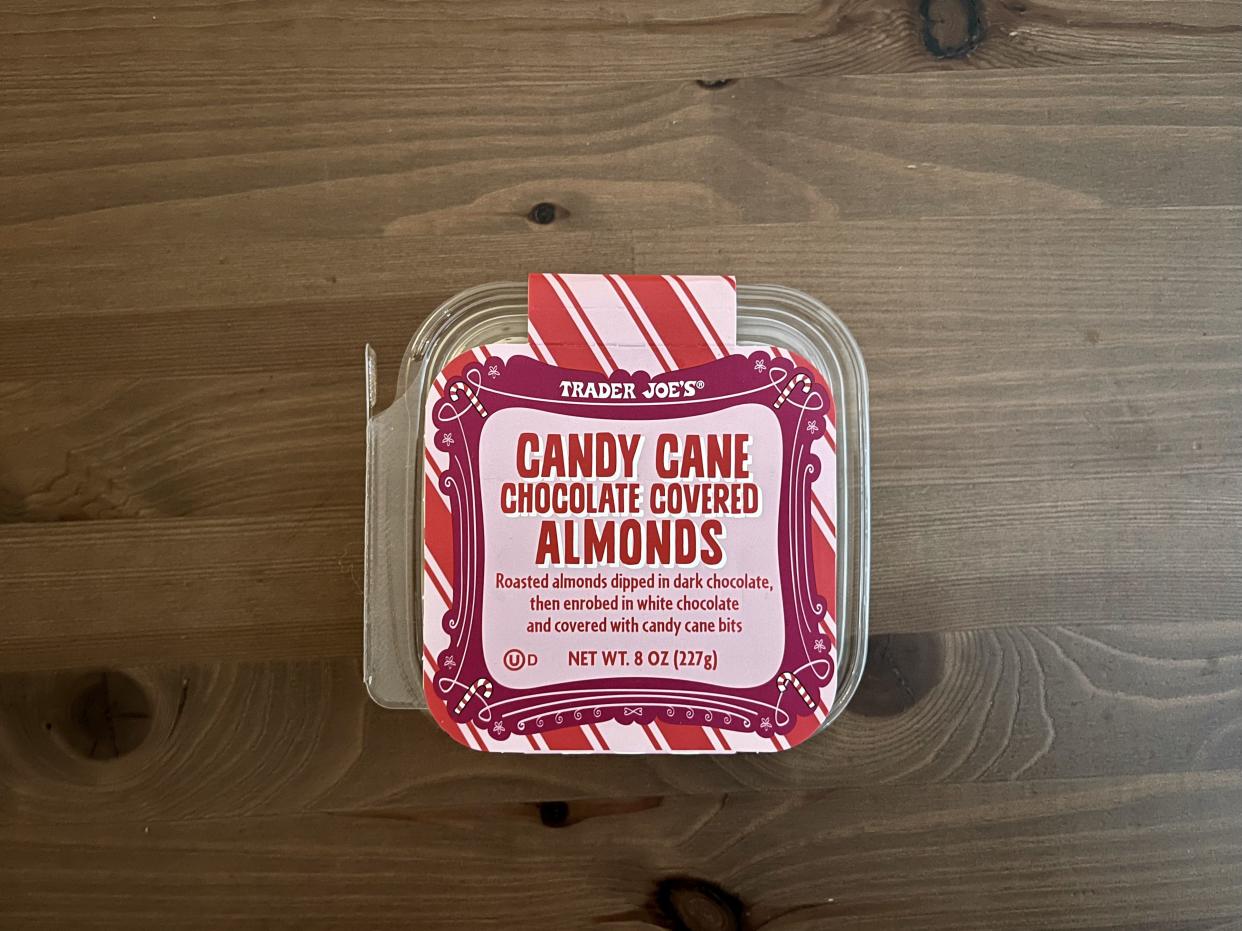 trader joes Candy Cane Chocolate Covered Almonds