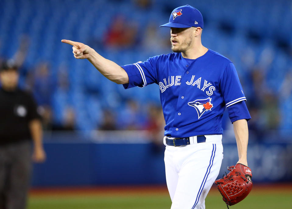 TORONTO, ON - SEPTEMBER 25:  Ken Giles #51 of the Toronto Blue Jays reacts after the final out in the ninth inning during a MLB game against the Baltimore Orioles at Rogers Centre on September 25, 2019 in Toronto, Canada.  (Photo by Vaughn Ridley/Getty Images)