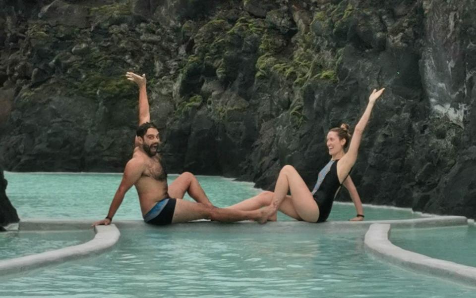 Ash Bhardwaj and friend at Blue Lagoon, and Iceland - Andrea Bhardwaj