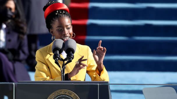 PHOTO: Youth Poet Laureate Amanda Gorman speaks during the inauguration of President-elect Joe Biden on the West Front of the Capitol on Jan. 20, 2021 in Washington, D.C. (Rob Carr/Getty Images, FILE)