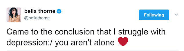 Bella Thorne tweets about depression