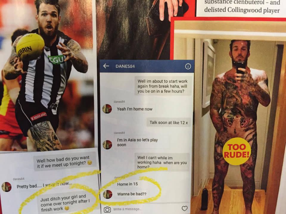 Woman's Day alleges Dane Swan sent a number of sexually-charged texts to a female fan. Photo: Woman's Day