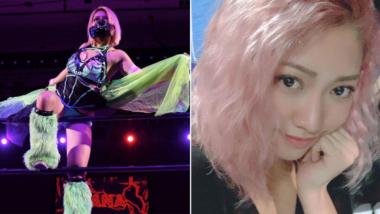 Pictured here, Japanese wrestler Hana Kimura who has died at the age of 22.