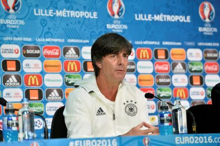 Football Soccer - EURO 2016 - Gemany News Conference - Stadium Municipal - Lille, France 25/6/16 Germany's coach Joachim Loew attends a news conference REUTERS/UEFA/Handout via REUTERS