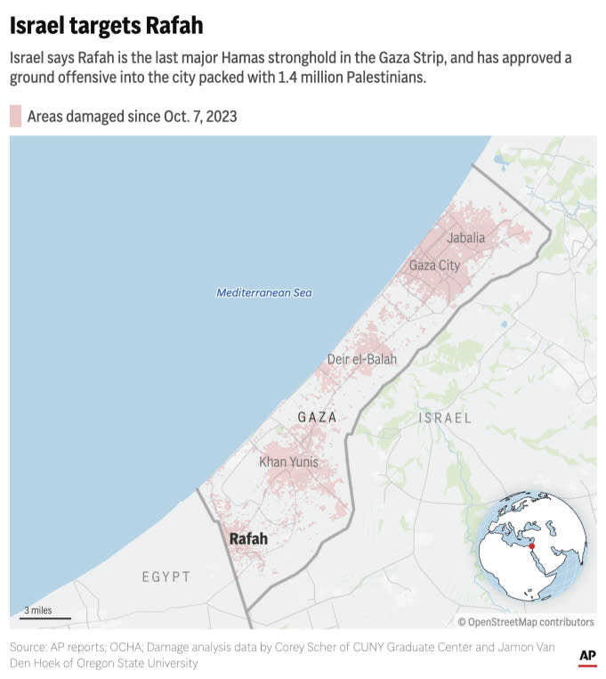 Israel says it will send forces into Rafah to destroy the military capabilities of Hamas, which attacked Israel from Gaza last year. (AP Digital Embed)