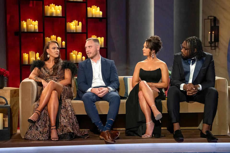 Chelsea, Jimmy, Brittany and Kenneth during the Love is Blind Season 6 reunion 