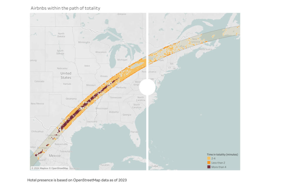 Airbnb released an interactive map showing the rise in Airbnb take-ups for the eclipse.