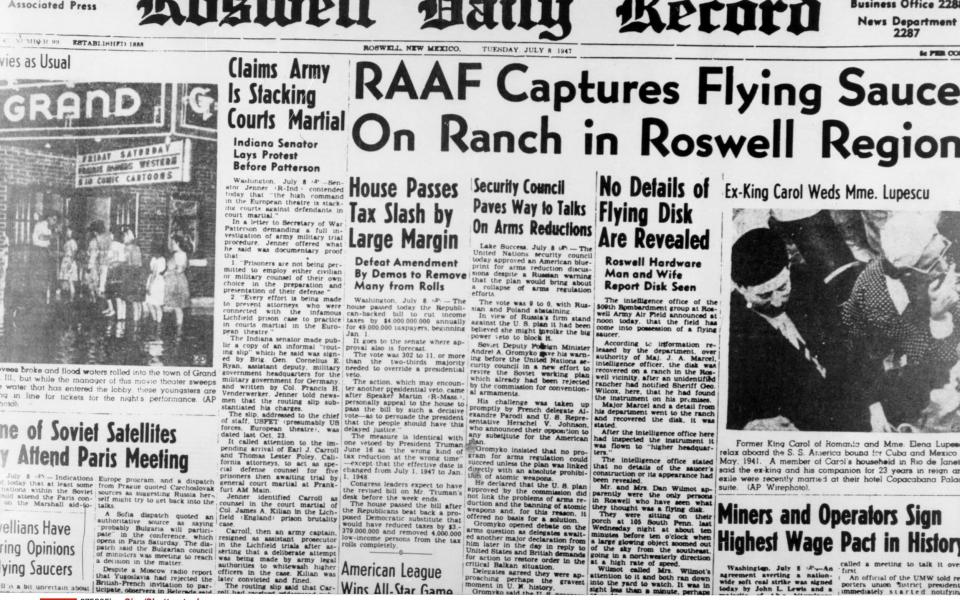 A local newspaper's front page after the Roswell crash - Sipa/Shutterstock 