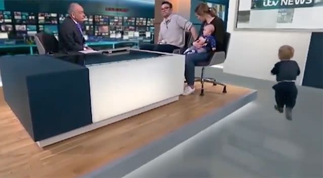 And he's off! Sol charges around the studio. Picture: ITV News