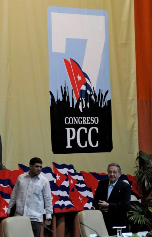 Cuban President Raul Castro (R) arriving for the opening of VII Congress of Cuban Communist Party (PCC) at Convention Palace in Havana, on April 16, 2016