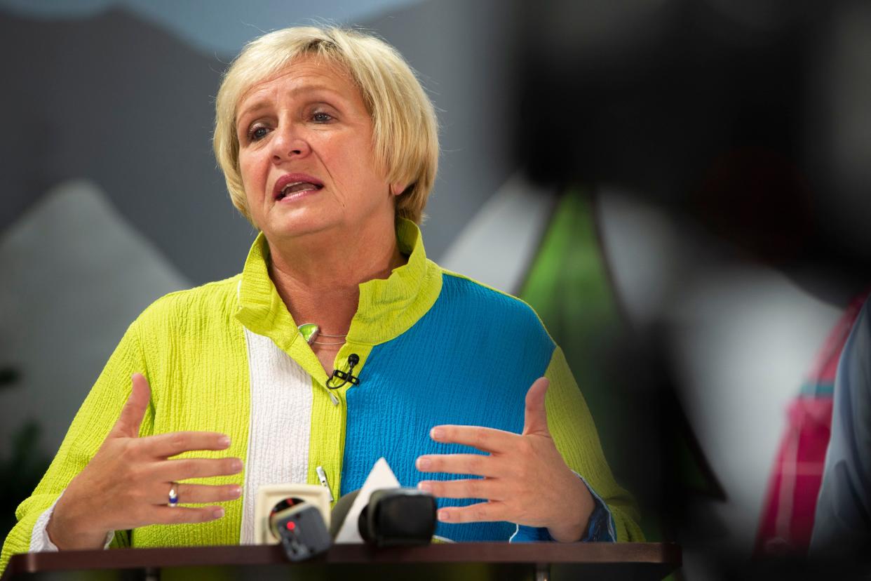 Collier County Public Schools Superintendent Dr. Kamela Patton speaks during a press conference about the FLODE district and school grades, Thursday, July 7, 2022, at Naples Park Elementary in Naples, Fla.CCPS earned an A-rating as a school district.