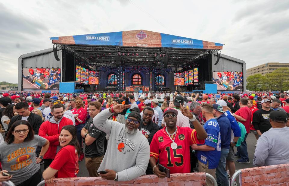 Fans cheer at the draft stage at Kansas City Union Station.