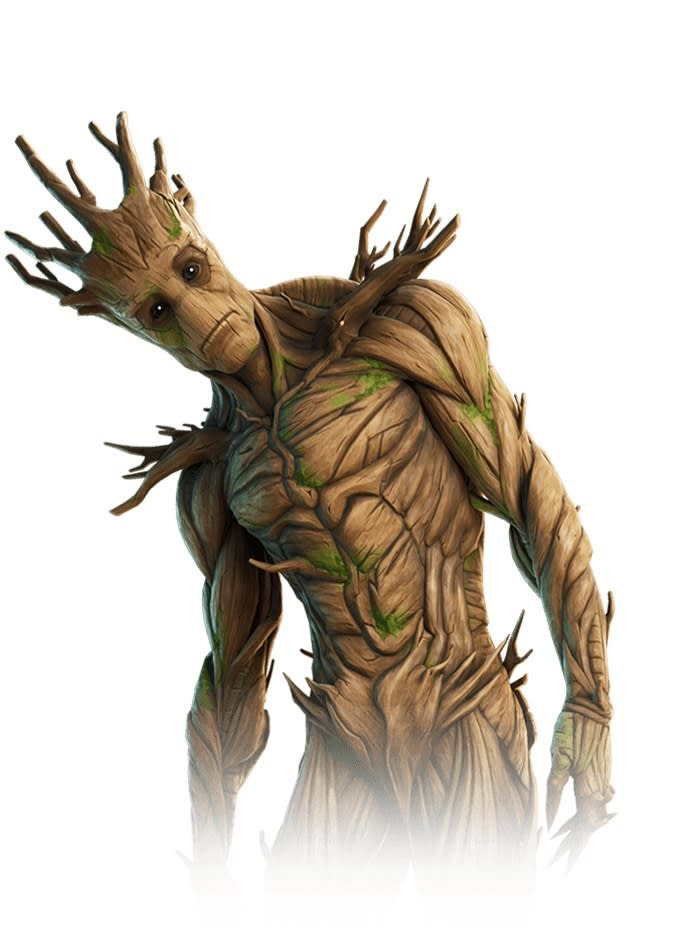 Groot's Fortnite design staring with head tilted