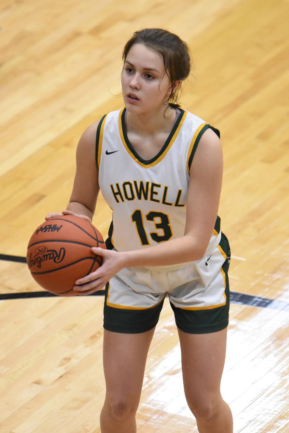 Howell freshman Gabby Piepho ran her consecutive free throw streak to 44 before it ended on her final shot in a 44-27 victory over Hartland Friday, Jan. 27, 2023.