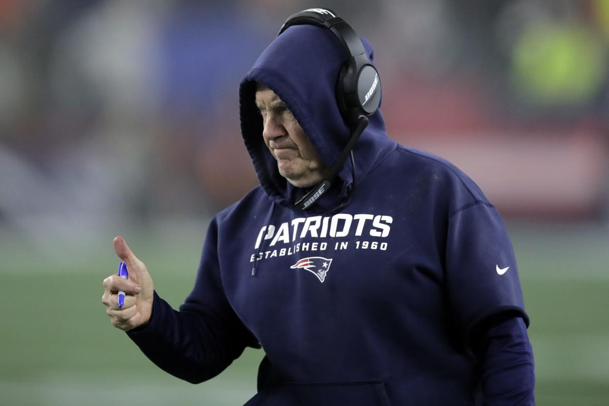 New England Patriots head coach Bill Belichick continues to play the long game at quarterback. (AP Photo/Charles Krupa)