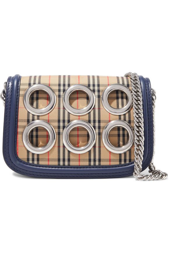 Burberry Eyelet-embellished Checked Jacquard Shoulder Bag