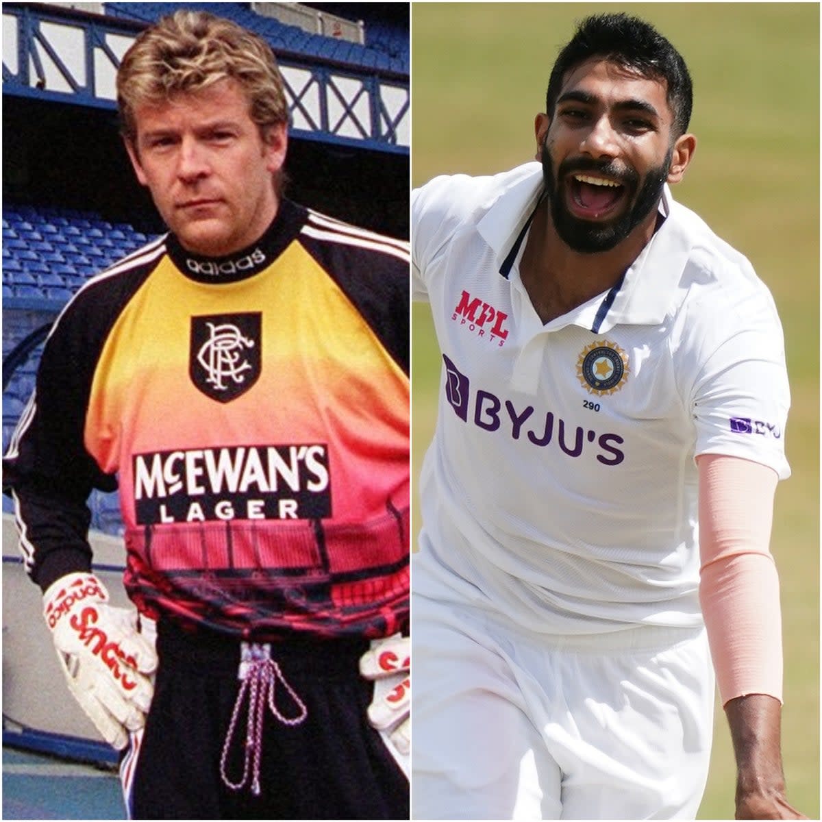 Andy Goram and Jasprit Bumrah (PA)