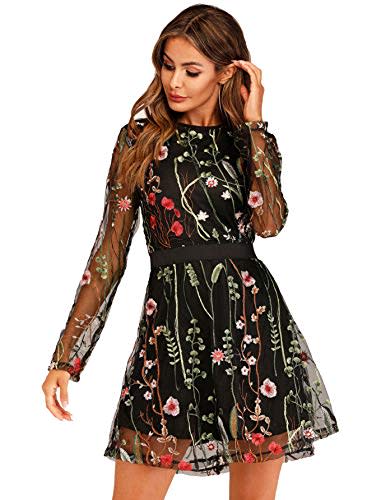 Milumia Women's Floral Embroidery Mesh Round Neck Tunic Party Dress (Amazon / Amazon)