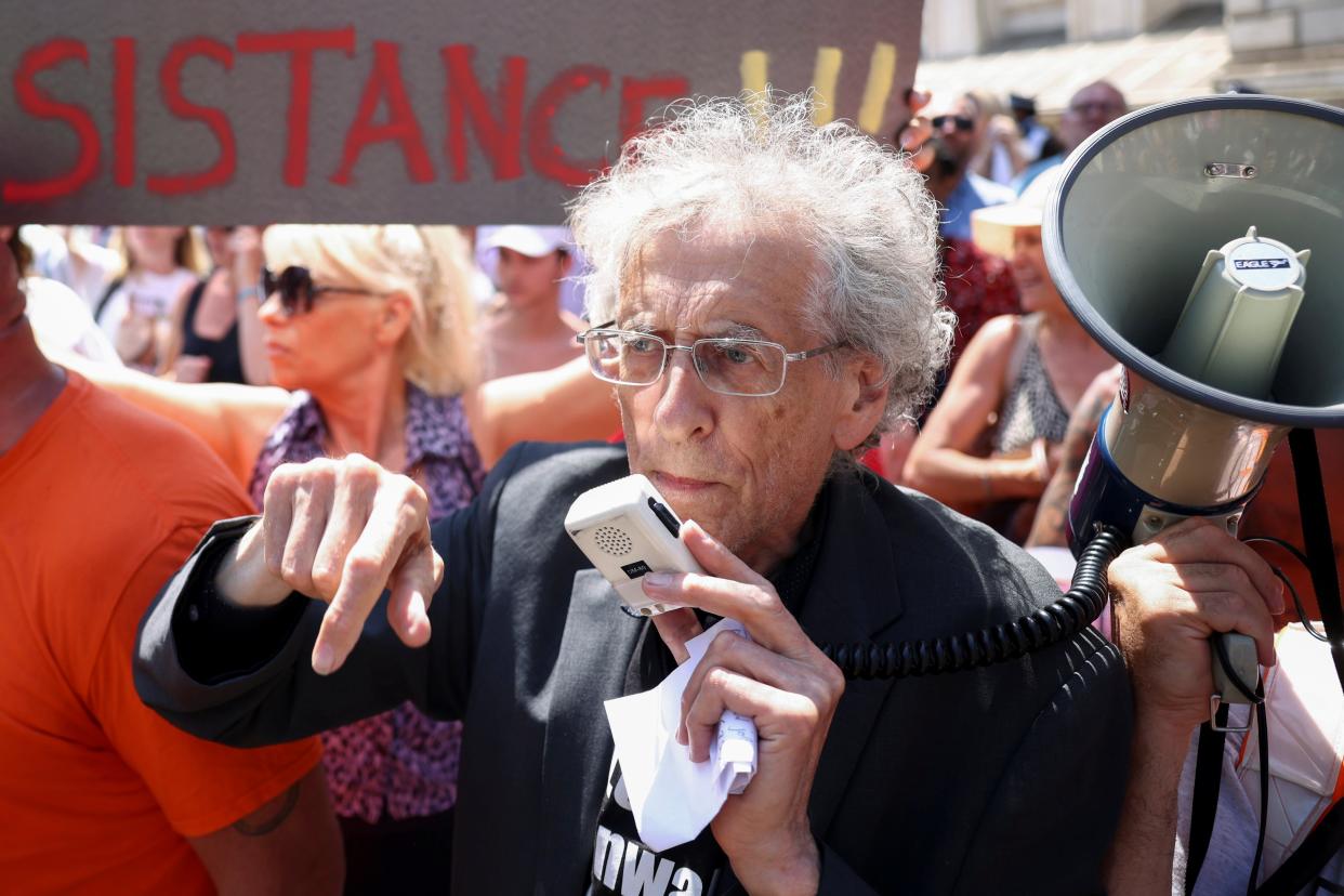 Activist Piers Corbyn takes part in an anti-lockdown and anti-vaccine protest in Downing Street in June (Reuters)