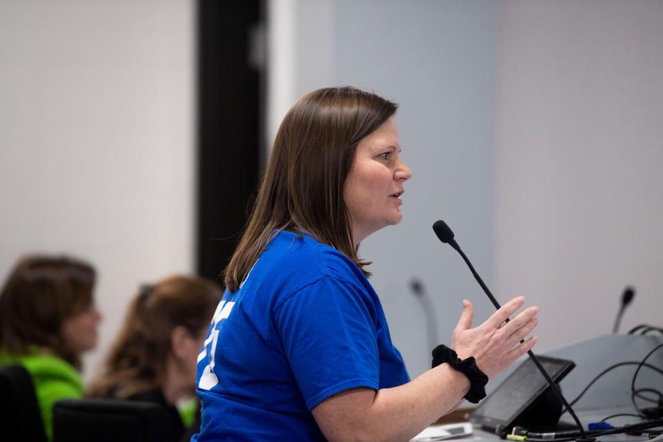 Lauren Herring speaks during the Metro Nashville Public Schools Board of Education meeting in Nashville, Tenn., on Tuesday, Feb. 27, 2024.