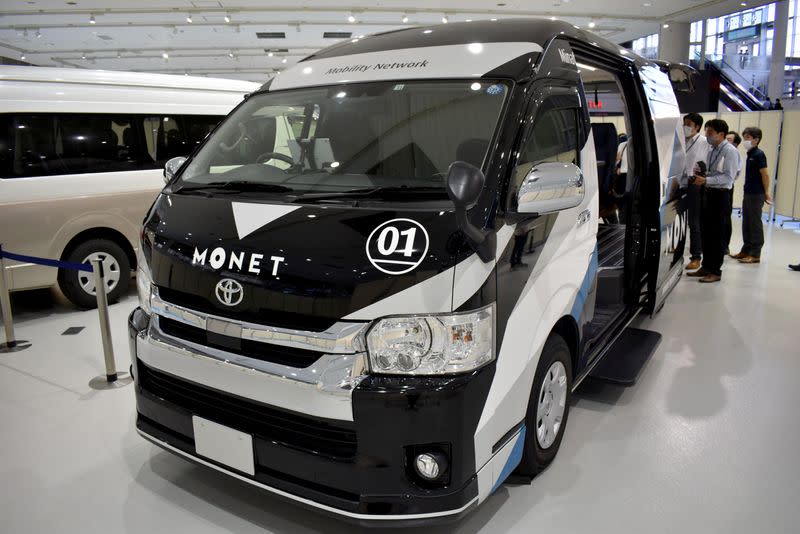 A converted Hiace van is displayed by Monet, a mobility joint venture from SoftBank Corp and Toyota Motor Corp, in Tokyo