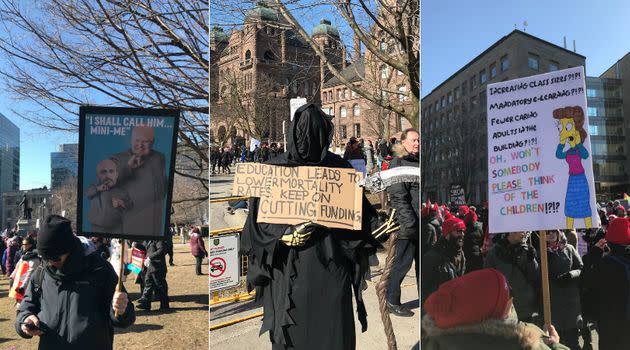 Striking Ontario teachers show off their creativity at a protest outside Queen's Park on Feb. 21, 2020.