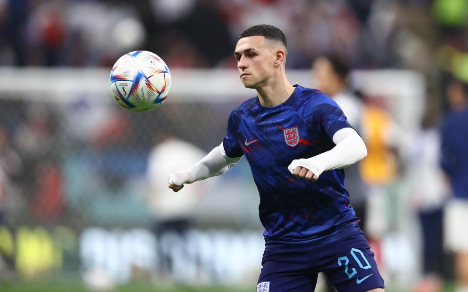 Phil Foden of England during the warm up before the FIFA World Cup Qatar 2022 quarter final match - GETTY IMAGES