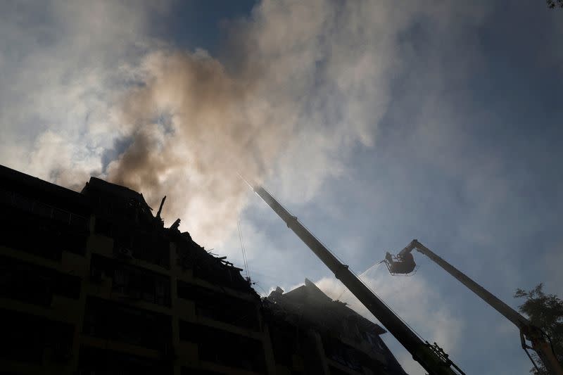 Residential building damaged by a Russian missile strike, in Kyiv