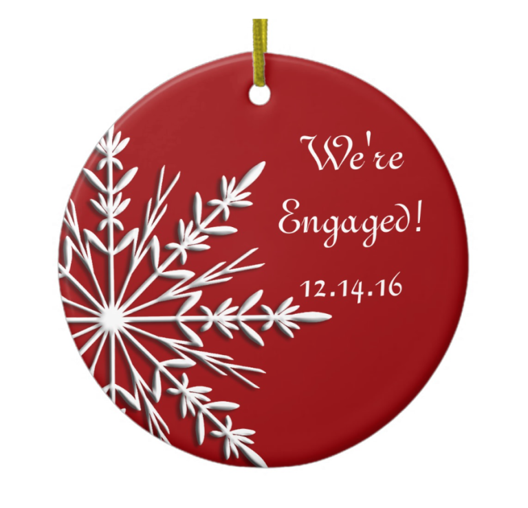 <p>$18, <a rel="nofollow noopener" href="http://www.zazzle.com/snowflake_on_red_engagement_ornament-175541334697133954" target="_blank" data-ylk="slk:Zazzle;elm:context_link;itc:0;sec:content-canvas" class="link ">Zazzle</a></p>