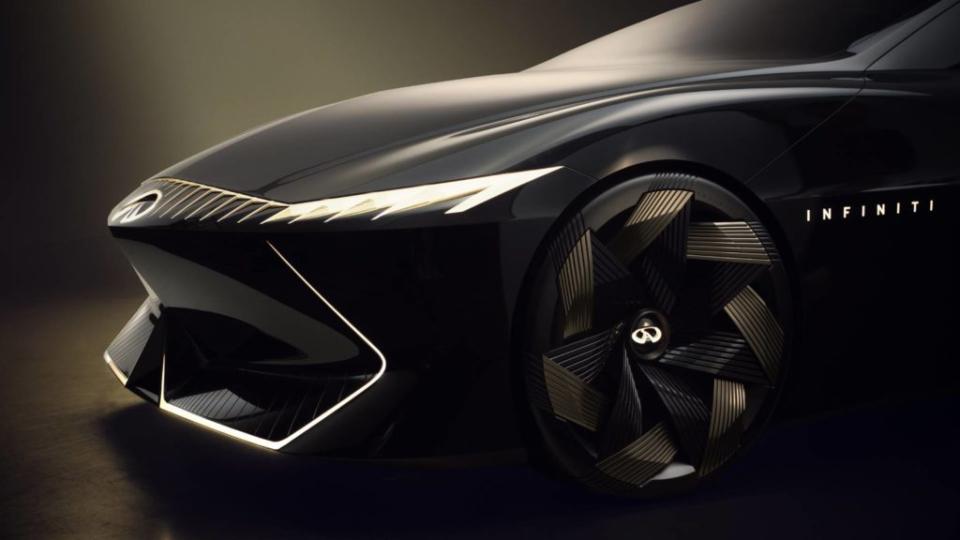概念車的大尺寸輪框有著引人注目的幾何圖案，其靈感來自於電動馬達緊密纏繞的線圈。(圖片來源/ Infiniti)