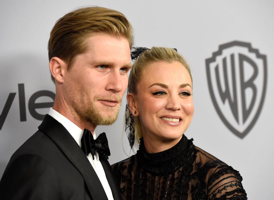 Kaley Cuoco and her husband, Karl Cook, on the red carpet together.