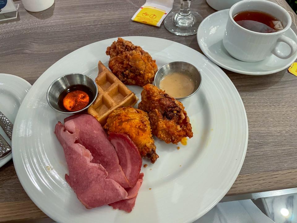 breakfast chicken and waffles on Carnival Firenze