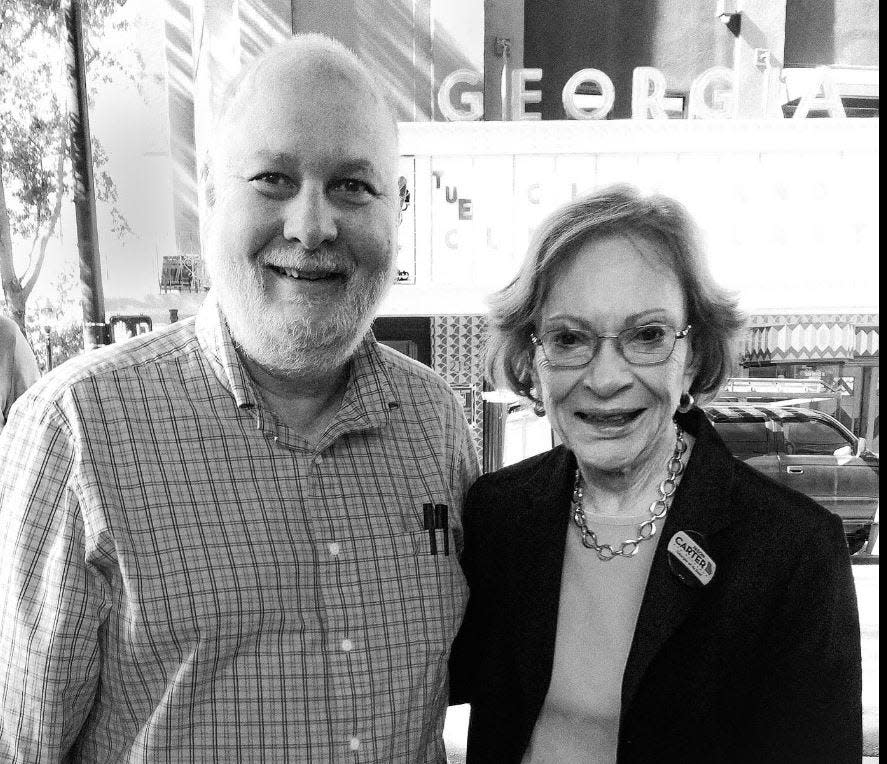 Athens attorney Edward Brumby, left, unexpectedly crossed paths with Rosalynn Carter in downtown Athens in 2014.