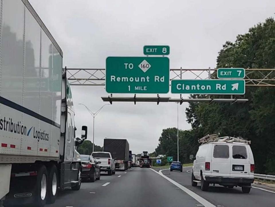 Traffic was backed up extensively on Interstate 77 North in Charlotte Tuesday morning following a fiery tractor-trailer crash.